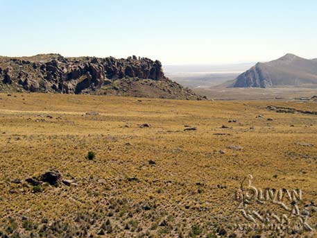 The view of the surounding countryside from the Cala Cala rock paintings, Oruro, Bolivia