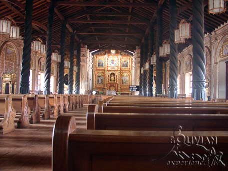 Inside of the Jesuit church in Concepcion - "La Cathedral de la Inmaculada Concepcion de Maria" build between 1753 and 1756, Santa Cruz, Bolivia
