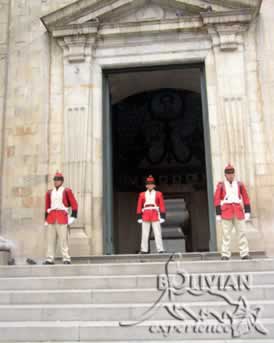 Colorado guards at Cathedral at the Murillo Square, La Paz, Bolivia