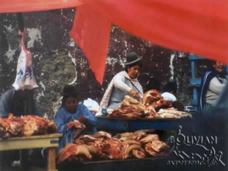steet stall with meat, La Paz, Bolivia