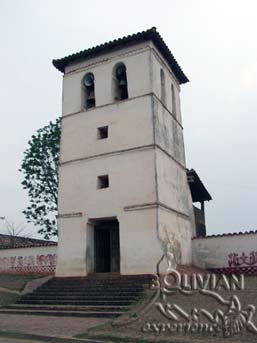 Bell tower of San Miguel Jesuit Church, Chiquitania, Santa Cruz, Bolivia