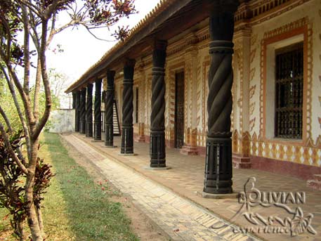 Side wall of San Rafael Jesuit Church with wooden supporting columns, Chiquitania, Santa Cruz, Bolivia