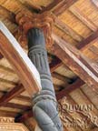 Detail of wooden roof and supporting column of San Rafael Jesuit Church, Chiquitania, Santa Cruz, Bolivia