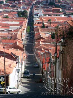 Dalance street, view from Pedro Anzures square near the Recoleta Convent, Sucre, Bolivia