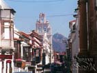 Typical colonial street with wooden balconies, Sucre, Chuquisaca, Bolivia