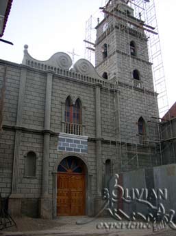 Reconstruction of Totora's church after the 1998 earthquake, Cochabamba, Bolivia