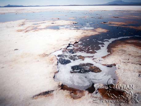 Ojos de Salar (Salar's Eyes) -  springs comming through the salt layers at de eastern edge of Salar de Uyuni, near town of Colchani, Salar de Uyuni, Potosi, Bolivia