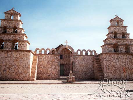 Church in San Cristobal, village nearby a huge silver mine on Altiplano, Southern Cordillera Occidental, Potosi, Bolivia