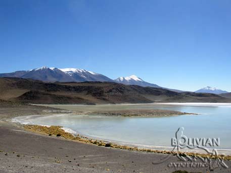 Laguna Hedionda (Stinking Lagoon) with the peaks of the Cordillera Occidental along the Bolivia – Chile border, Potosi, Bolivia, Potosi, Bolivia