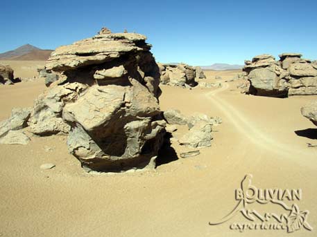 Strange volcanic rock formations in the vicinity of Arbol de Piedra (Stone Tree)  sculptured by the strong winds of Siloli (Dalí) Desert, Bolivia