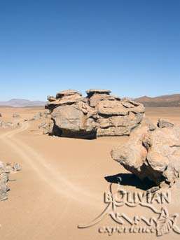 Strange volcanic rock formations in the vicinity of Arbol de Piedra (Stone Tree) sculptured by the strong winds of Siloli (Dalí) Desert, Bolivia