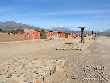 Village Villa Alota, with a new main avenue, financed by the nearby mining company operating the large silver mine at San Cristobal, Nor Lipez, Bolivia