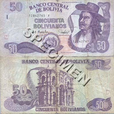 Bolivian Currency - Note of 50 Bolivianos