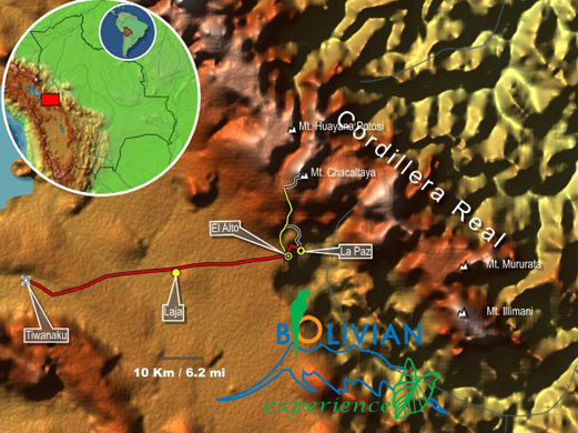 Bolivian Experience tour Tiwanaku and Chacaltaya map